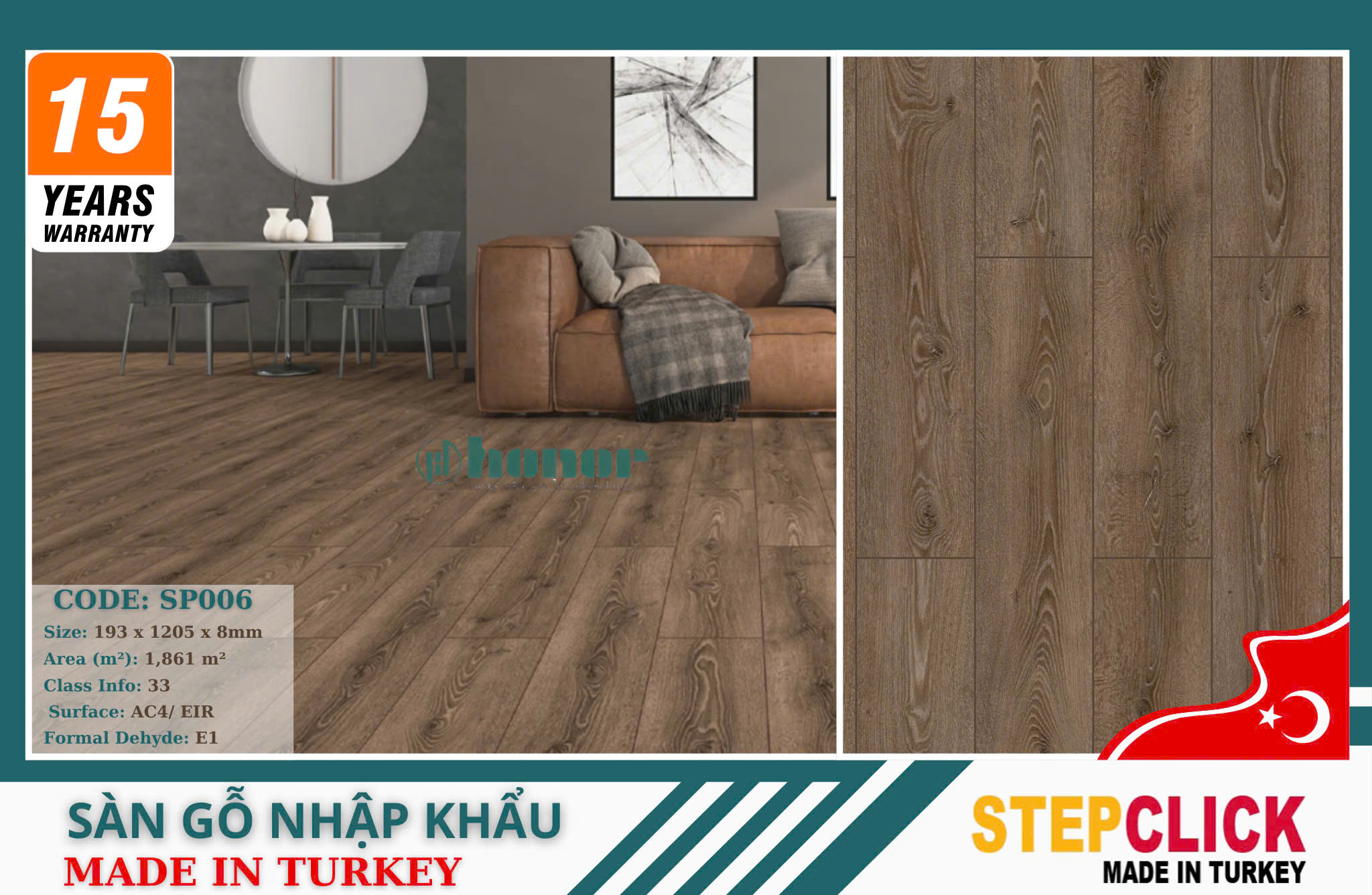 Sàn Gỗ Thổ Nhĩ Kỳ Stepclick SP006-Prime-AC4-8mm