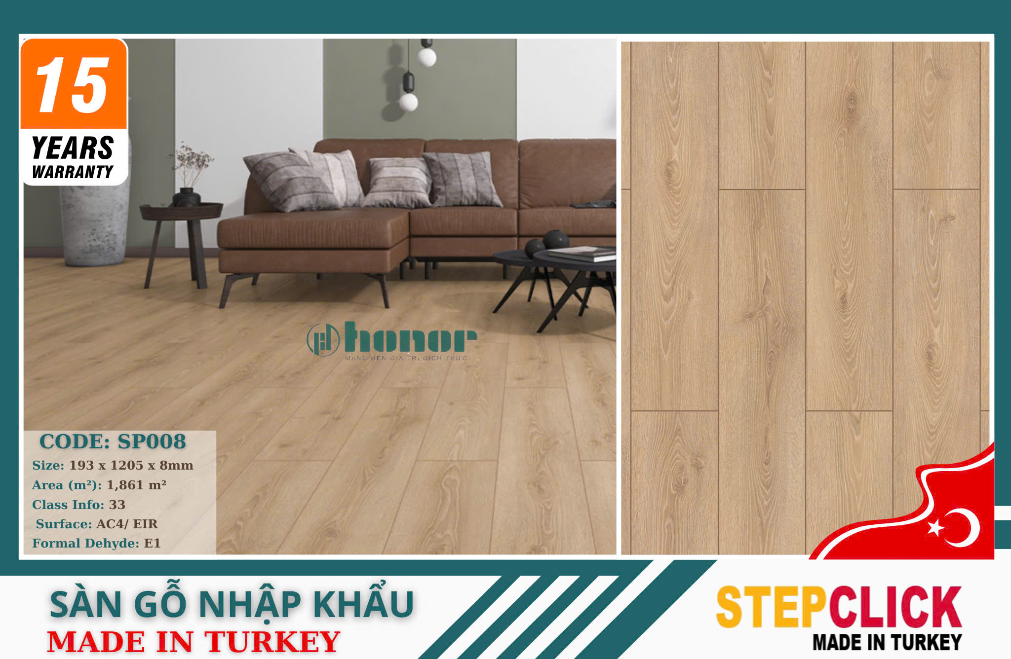 Sàn Gỗ Thổ Nhĩ Kỳ Stepclick SP008-Prime-AC4-8mm