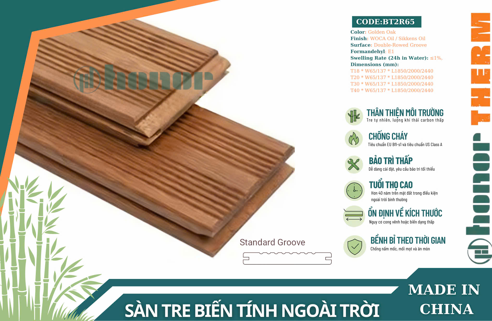 Sàn Gỗ Tre Biến Tính-Chestnut - BT2R65