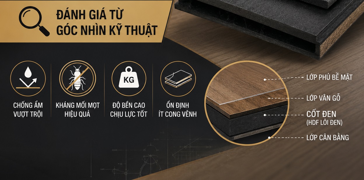 đánh giá kỹ thuật sàn gỗ cốt đen có tốt không