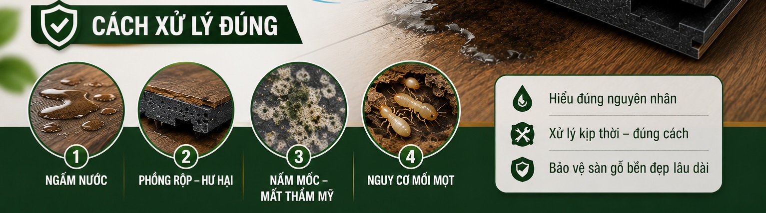 sàn gỗ cốt đen bị ngấm nước và cách xử lý